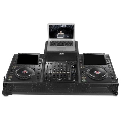 UDG Pioneer CDJ-3000x / DJM-A9 Flight Case Set (Laptop Shelf + Wheels, Black)